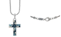 EFFY Collection EFFY&reg; Blue Topaz Cross 16" Pendant Necklace (4-1/10 ct. t.w.) in Sterling Silver & 18k Gold